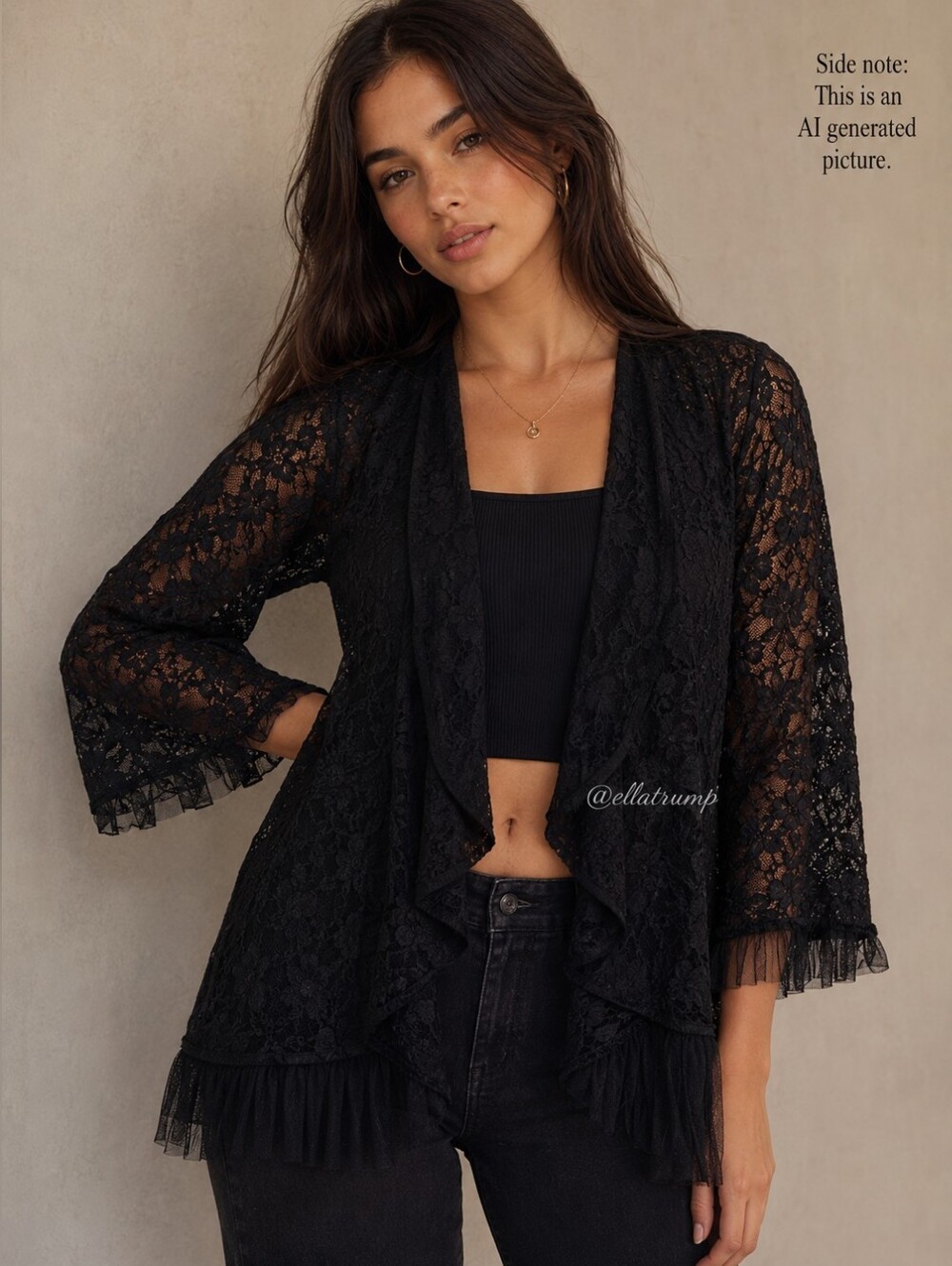 Jostar Black Lace Open-front Cardigan Large